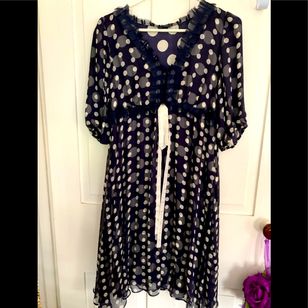 Vintage Navy and White polka dot dress M